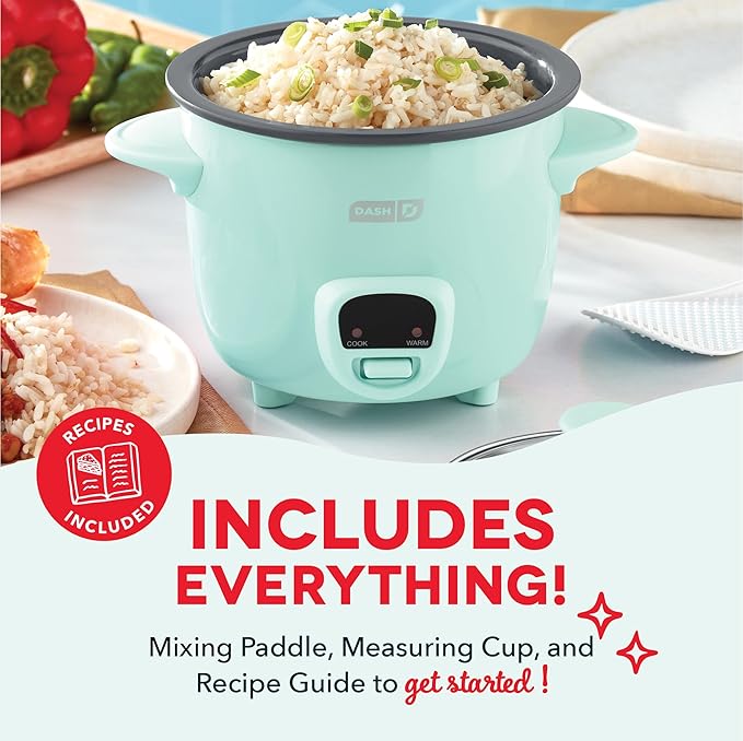DASH Mini Rice Cooker Steamer with Removable Nonstick Pot, Keep Warm Function & Recipe Guide, .5 Quart, for Soups, Stews, Grains & Oatmeal - Aqua
