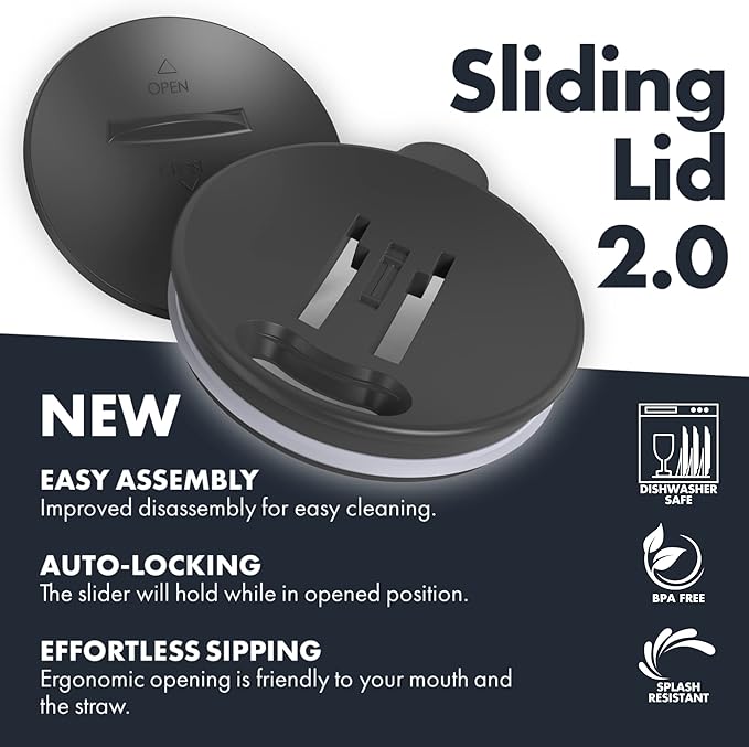 GRANDTIES Insulated Coffee Mug with Handle - Sliding Lid for Splash-Proof 16oz Wine-Glass Shape Thermal Tumbler with Double Walled Vacuum Stainless Steel to Keeps Beverages Hot or Cold-Stone Grey