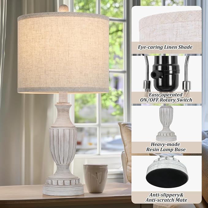 TOBUSA Farmhouse Living Room Table Lamps Set of 2, Antique Bedside Desk Lamps - Image 7