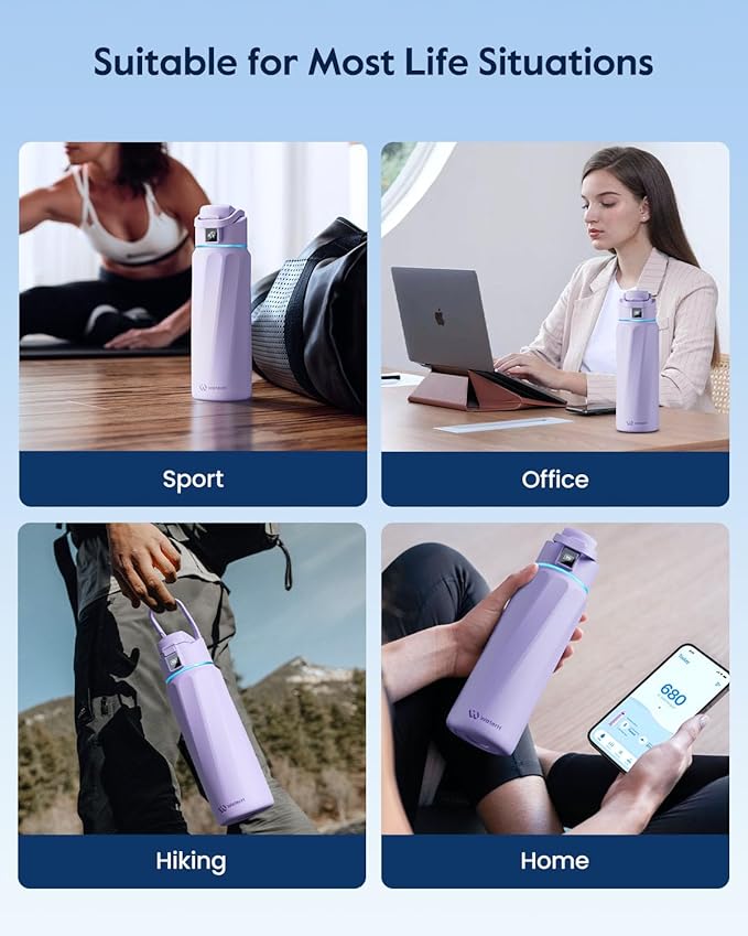 BOOST Smart Water Bottle with Reminder & Tracker, Double Wall Vacuum Insulated Bottles Stainless Steel, 32oz BPA-Free Wide Mouth for Gym, Office, School, Ideal Gift for Christmas, Thanksgiving Day