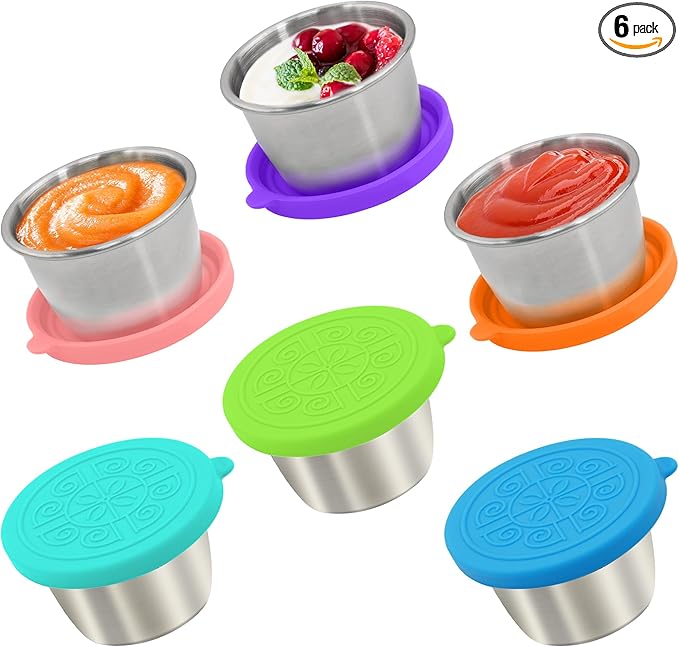 6x2.7 Oz Salad Dressing Container to Go,Handy Leakproof Stainless Steel Meal Prep Containers Reusable,Sauce Containers for Lunch Box, Picnics, Travel, Office and Kitchen Storage