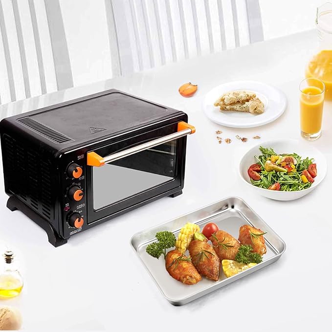 TeamFar Pure Stainless Steel Toaster Oven Pan Tray Ovenware, 7''x9.3''x1'', Heavy Duty & Healthy, Mirror Finish & Easy clean, Deep Edge, Dishwasher Safe (18/0 Steel)