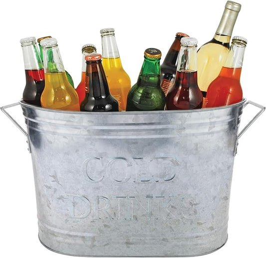 Twine Insulated Drink Galvanized Bucket, Beer and Beverage Tub, Metal Bucket, Ice Buckets for Parties, Holds 5.35 Gallons, Silver