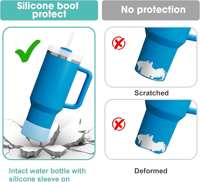 Upgrade 2PCS Protective Silicone Boot Bumper for Stanley Quencher Adventure 40oz 30oz 20oz Tumbler, Water Bottle Bottom Sleeve Cover Accessories for Stanley Mug Cup(Sea Blue)