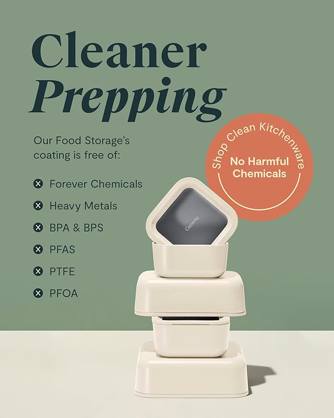 Caraway 22pc Glass Food Storage Set - Storage Containers for Food - Non-Toxic Ceramic-Coated Glass - Air Release Technology - Compact & Stackable Design - Perracotta