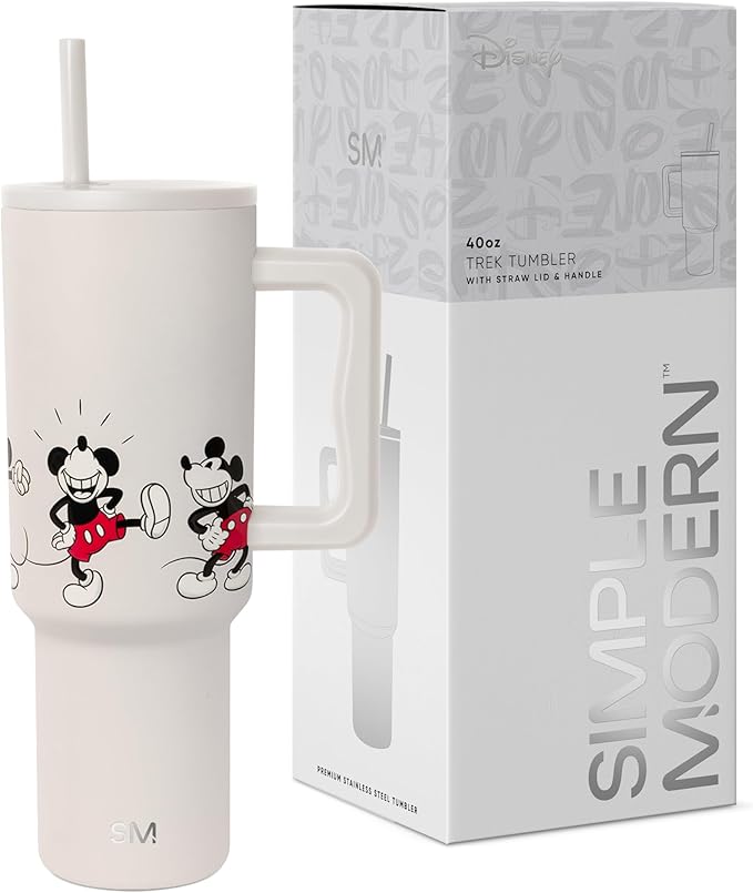 Simple Modern Disney 40 oz Tumbler with Handle and Straw Lid | Insulated Reusable Stainless Steel Water Bottle Travel Mug | Gifts for Women Men Him Her | Trek Collection | 40oz | Mickey Mouse Dances