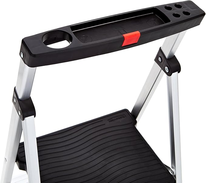 Rubbermaid 3-Step Ladder, Aluminum Lightweight Folding Step Stool with Project Top, Silver, Tested to US Safety Standards, No Assembly Required
