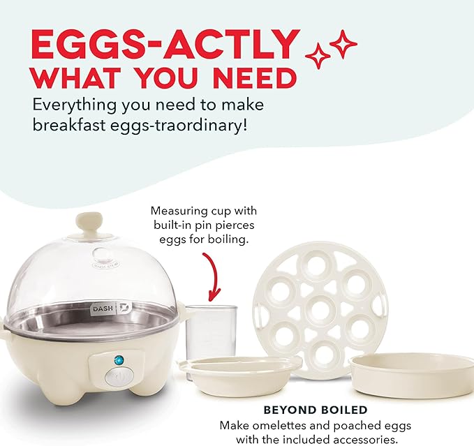 DASH Rapid Egg Cooker: 7 Egg Capacity Electric Egg Cooker for Hard Boiled Eggs, Poached Eggs, Scrambled Eggs, or Omelets with Auto Shut Off Feature - Cream
