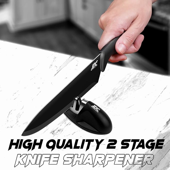 LDC Kitchen Black Knife Set - Stainless Steel, Dishwasher Safe Ergonomic Knives Set with Anti-Slip Handles - Ultra-Sharp Blades - Kitchen Essential Knives - 15 Piece Set
