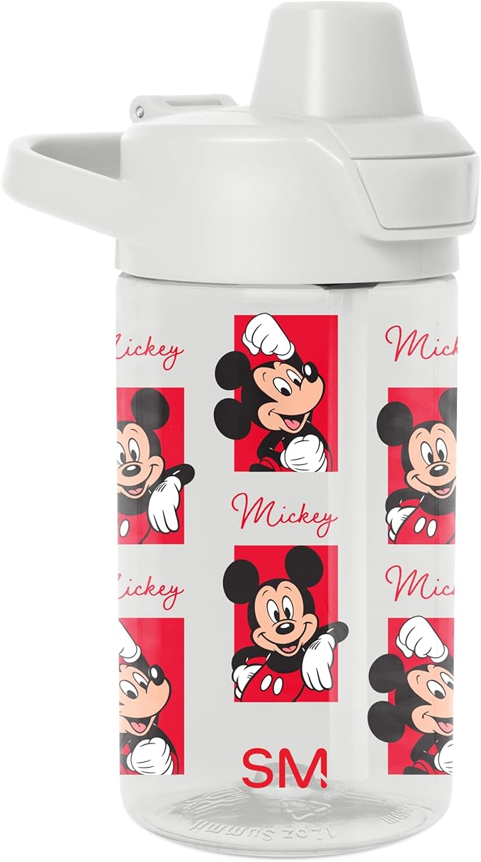Simple Modern Disney Kids Tritan Plastic Summit Water Bottle | 12 oz BPA-Free Cup with Covered Leak Proof Straw Lid for Boys, Toddlers | Mickey Montage