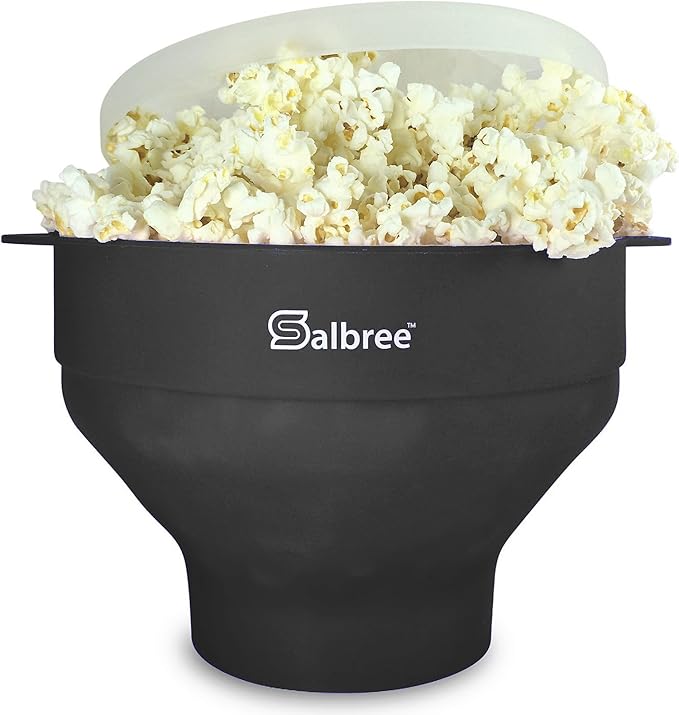 The Original Salbree Collapsible Silicone Microwave Popcorn Popper Maker Machine, Microwavable Bowl Holds 16 Cups, Uses Hot Air and Oil Always Optional - The Most Colors Available (Black)