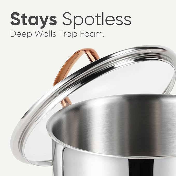 CAROTE 6 Qt Tri-Ply Stainless Steel Stockpot, Non-Toxic Stock Pot with Lid, Soup Pot for Pasta, Even Heating, Oven Safe, Induction, Ceramic and Gas Cooktops Compatible, Sliver