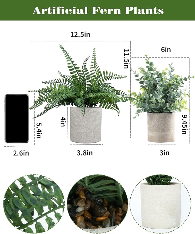 Coferset Fake Fern Small Fake Plant Fern Artificial Plants in Pot Realistic - Image 7