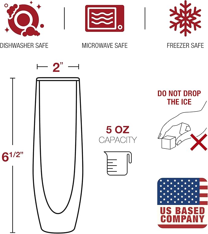 Eparé Stemless Champagne Flutes Glass - Set of 4 Double Wall Champagne Glasses for Mimosas, Prosecco, and Cocktails - Modern Lightweight Glass Stemless Flute Glasses for Celebrations