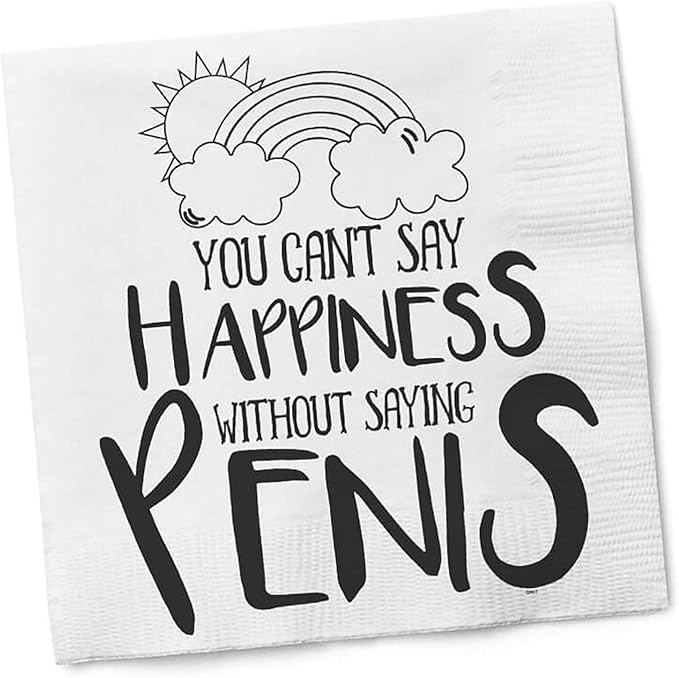 Twisted Wares - Funny Cocktail Napkins - YOU CAN'T SAY HAPPINESS WITHOUT SAYING P*NIS - Boutique Cocktail Napkins - Perfect for any Celebrations 5"X5" (20 Pack)