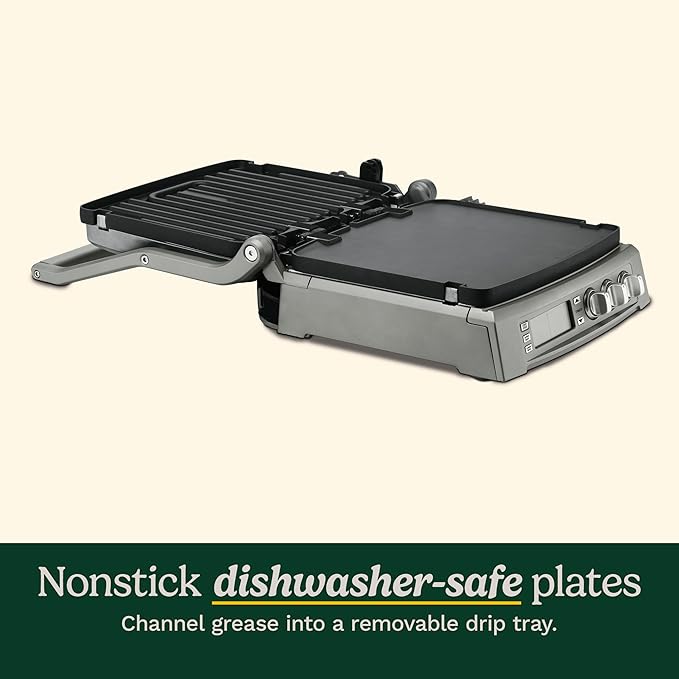 Cuisinart 6-in-1 Elite Griddler, Electric Grill, Griddle & Top Melt, 500°F Temperature Sear Function, LCD Screen, Dishwasher-Safe Cooking Plates, GR-300WSP1, Stainless Steel