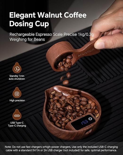 Walnut Coffee Bean Scale with Spray Bottle and Coffee Scoop - Image 5