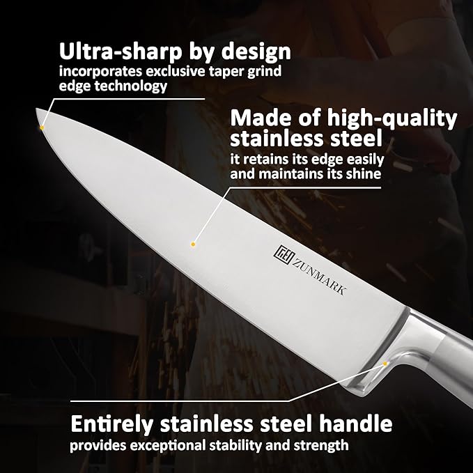 Magnetic Knife Block Set, 7pcs Ultra Sharp Knife Set with Shears, Space-Saving Design for Home and Professional Kitchens, Silver