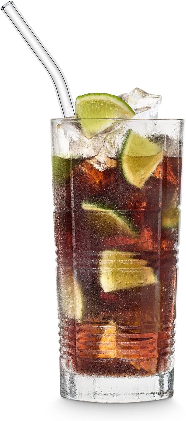 Halm 6 Pack Stanley 20oz bent Straws for Quencher, Cup & Tumbler - Glass Drinking Straw 9 inch - Plastic-Free + Cleaning Brush Clear Reusable & Dishwasher Safe - Made in Germany