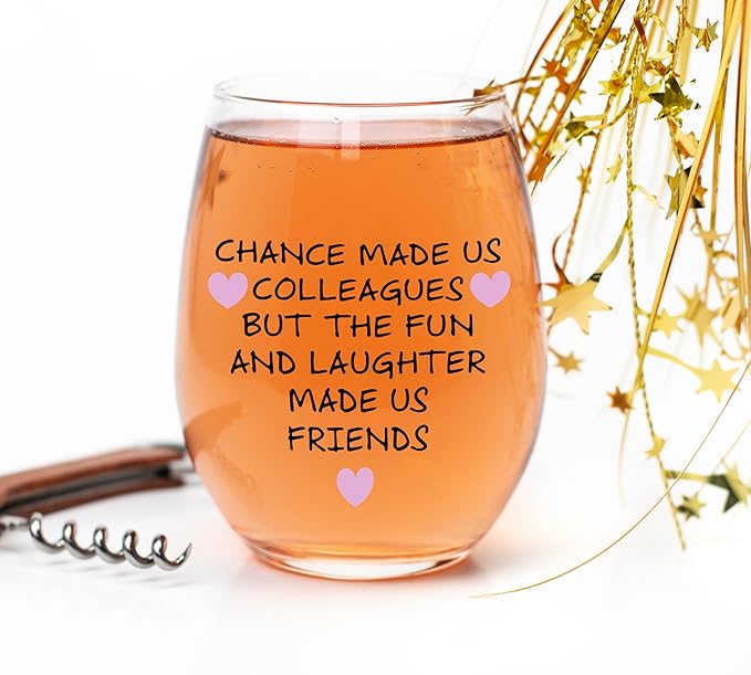 Gelid Chance Made Us Colleagues - Best Coworker BFF Gift - Perfect For Work Bestie Friend - Leaving or Going Away Present for Men and Women - 15 oz Stemless Wine Glass
