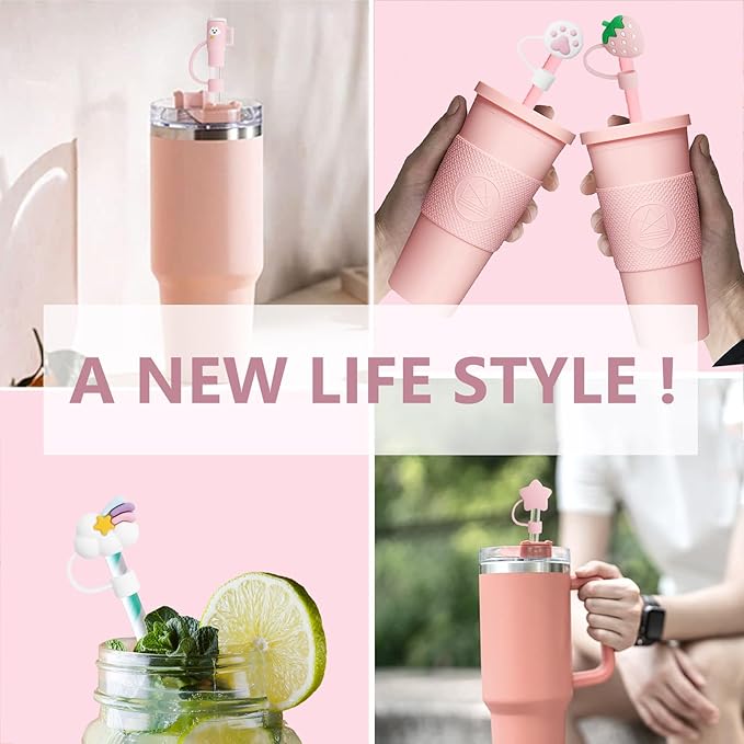 6Pcs Straw Covers Cap Toppers Compatible with Stanley 30&40 oz Tumbler Cup,Reusable Cute Silicone Straws Tips Lids Protectors for 0.4 in/10mm Stanleys Cups Straws Accessories(6PCS)