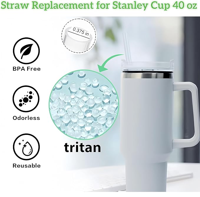 Straw Replacement for Stanley Cup 40 oz | 6 PCS Reusable Straws with Stanley 40oz Tumblers | Reusable Tritan Straws with 1 Cleaning Brush | 12 inch Tumbler Accessories, BPA-Free Dishwasher Safe Clear
