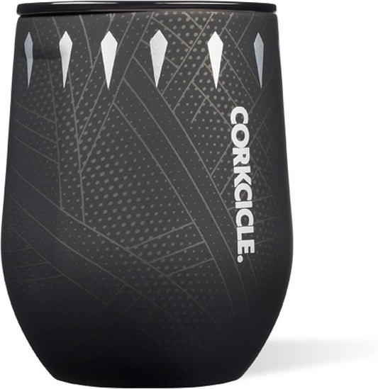 Corkcicle Stemless Insulated Wine Glass Tumbler - Keeps Beverages Cold 6 Hours & Hot 3 Hours - Stainless Steel - Easy-Grip - Summer Drinkware Gift - Keeps Drinks Ice Cold - 12 oz - Black Panther