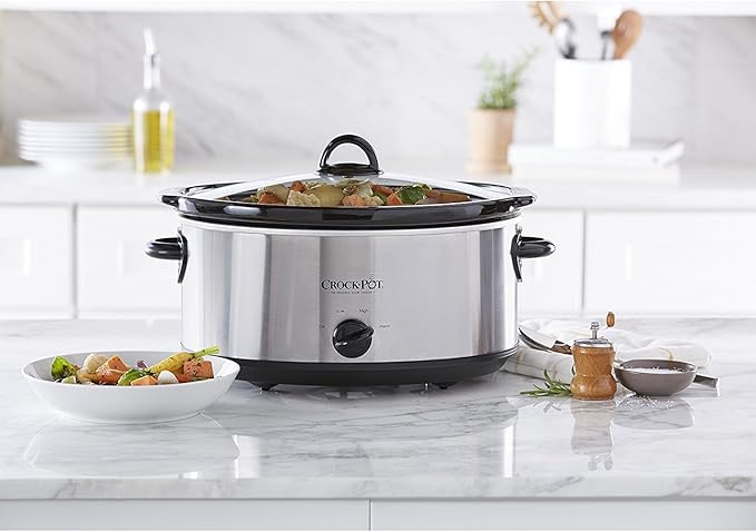 Crock-Pot 7 Quart Oval Manual Slow Cooker, Stainless Steel (SCV700-S-BR), Versatile Cookware for Large Families or Entertaining