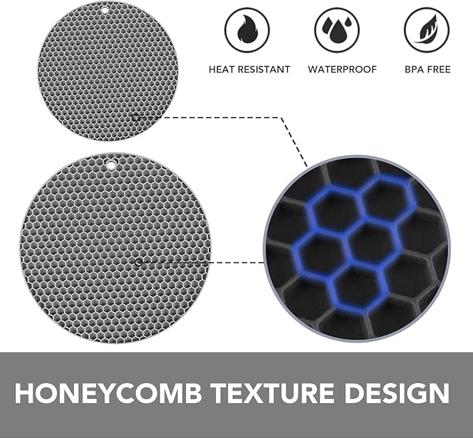 Joyhalo Trivets for Hot Dishes - Hot Pads for Kitchen, Silicone Pot Holders for Hot Pots and Pans, Silicone Mats for Kitchen Countertops, Table, Flexible Easy to Wash and Dry, Grey