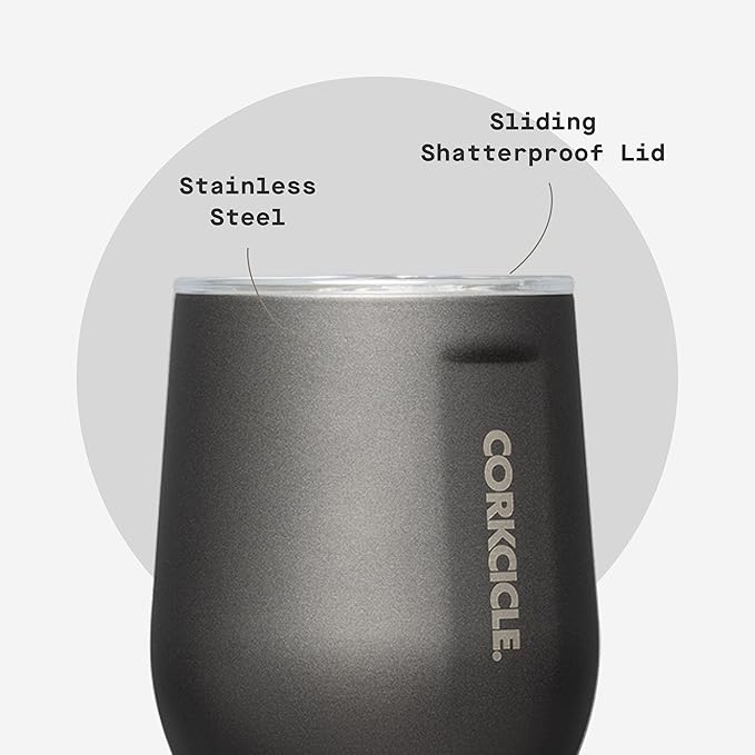 Corkcicle Stemless Wine Tumbler - Keeps Drinks Cold for 6 Hours - Triple-Insulated Stainless Steel - Non-Slip Base - Summer Drinkware Gift - Keeps Drinks Ice Cold - 12 oz - Ceramic Slate