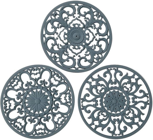 Extra Thick Silicone Trivet Mat for Hot Dishes, Hot Pots and Pans, Pot Holder, Hot Pad to Portect Your Table and Countertop, Kitchen Decor and Accessories,Warm Grey,Set of 3
