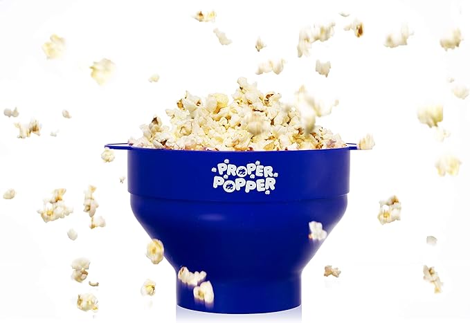 The Original Proper Popper Microwave Popcorn Popper, Silicone Popcorn Maker, Collapsible Bowl BPA Free & Dishwasher Safe - (Blue)