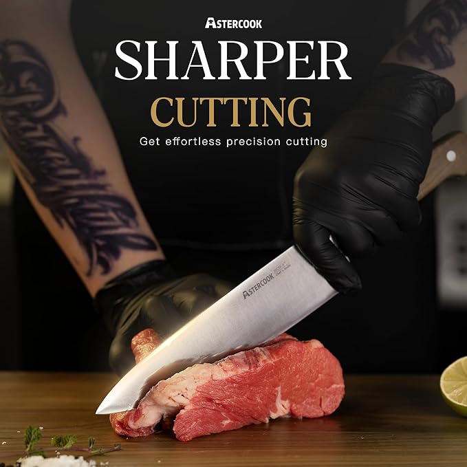 Knife Set, Astercook 17-Pieces Forged Kitchen Knife Set with Block – Full-Tang Stainless Steel Knives, Forged Triple Rivet, Luxury Walnut Handles, Gift-Ready Collection