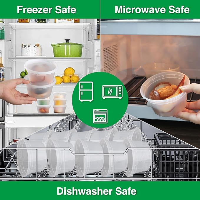 Deli Food Containers with Lids 12 oz-50 Pack Meal Prep Containers Food Storage Containers with Lids Stackable, Leakproof, BPA Free, Microwave Dishwasher Freezer Safe for Takeout Meal