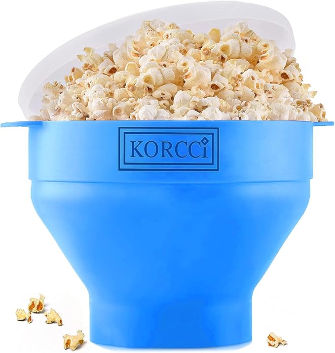 The Original Korcci Microwaveable Silicone Popcorn Popper, Microwave Popcorn Popper, Collapsible Microwave Popcorn Maker Bowl, No Oil Required, Use In Microwave, Dishwasher Safe (Light Blue)