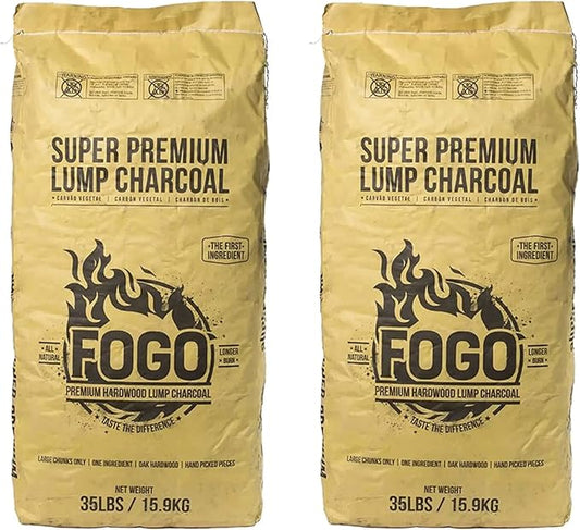 FOGO Super Premium Hardwood Lump Charcoal, Natural, Large Sized Lump Charcoal for Grilling and Smoking, Restaurant Quality, 35 Pound Bag, 2-Pack
