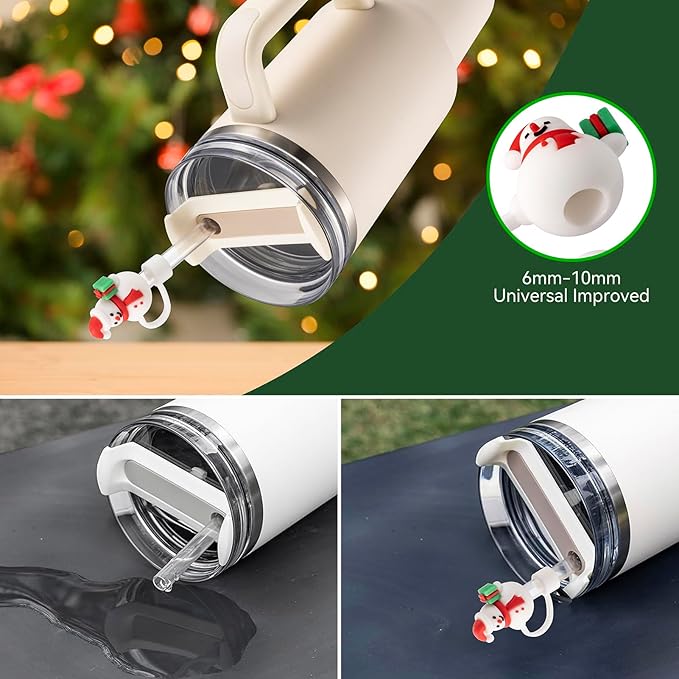 Straw Cover Cap for Stanley Cup 30 40 oz, Silicone Straw Toppers Christmas Hat, Tumbler Cup Accessories for 10mm 0.4in Straws Cute Christmas Ornaments Gifts for Women
