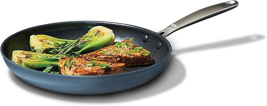 OXO Enhanced Hard Anodized Nonstick 12-Inch Frying Pan, Dishwasher Safe, PFAS-Free Ceramic Skillet, Oven & Broiler Safe to 600°F, Durable Kitchen Cookware, Stainless Steel Handle, Storm Blue