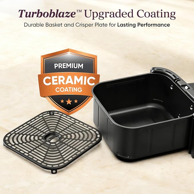 Cosori 9-in-1 TurboBlaze Air Fryer 6 Qt, Premium Ceramic Coating, 90°–450°F, Precise Heating for Even Results, Air Fry, Roast, Bake, Broil, Dry, Frozen, Proof, Reheat, Keep Warm, 120V, Dark Gray