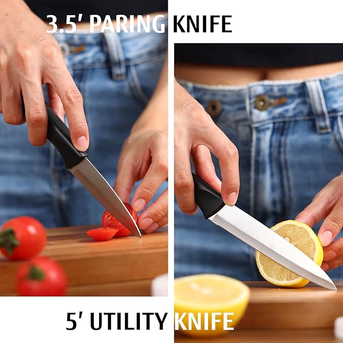 Black Knife Set, 13 Pieces Knife Block Set with Built-in Sharpener Scissors for Kitchen Meat & Vegetable Cutting, Dishwasher Safe Knives Set Present for Family & Restaurant