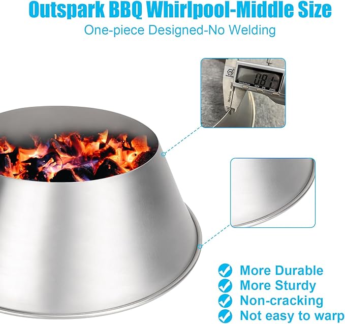 BBQ Whirlpool for Weber Kettle 22/26.75 WSM Smokey Mountain,XL Kamado,XL Big Green Egg,Stainless Steel Barbecue Charcoal Grill