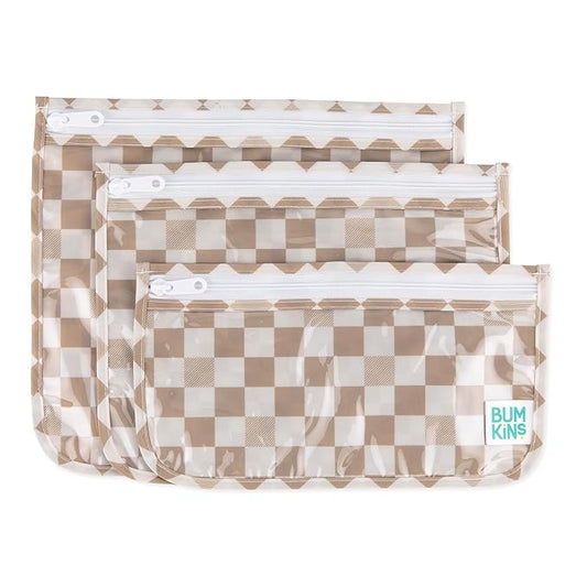 Bumkins Travel Bag, Toiletry, TSA Approved Pouch, Zip Bag, Quart Size Airline Compliant, Clear-Sided, Baby, Diaper Bag Organization, Makeup, Accessories, Packing, Set of 3 Sizes, Beige Check