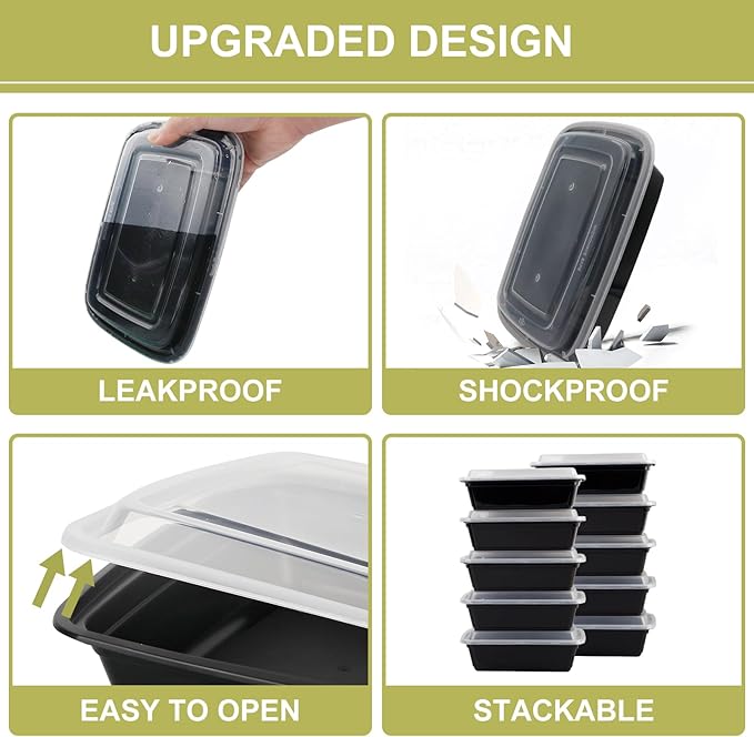 Meal Prep Containers 38oz 50 Pack Plastic To Go Food Containers, Disposable To Go Containers with Lids BPA Free, Microwave/Dishwasher/Freezer Safe