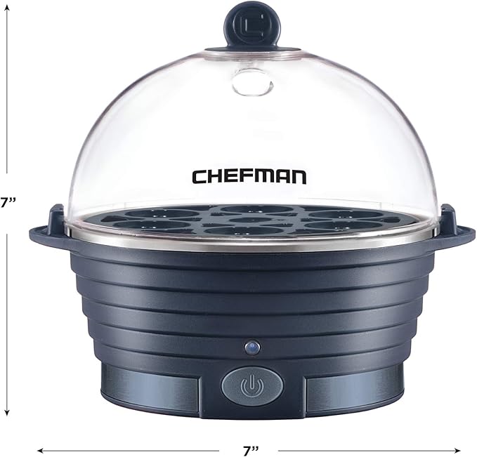 Chefman Electric Egg Cooker Boiler, Rapid Poacher, Food & Vegetable Steamer, Quickly Makes Up To 6, Hard, Medium or Soft Boiled, Poaching/Omelet Tray Included, Ready Signal, BPA-Free, Midnight Blue