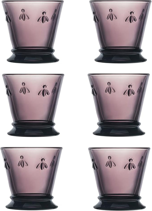 La Rochere Napoleon Bee Aubergine Tumbler Set of 6 – La Rochere Bee Glassware Sets – Fancy Glassware Drinking Glasses (10 oz)