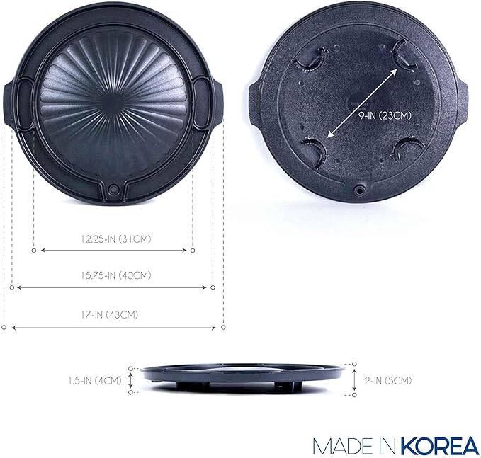 COOKKING - Master Grill Pan, Korean Traditional BBQ Grill Pan - Stovetop Nonstick Indoor/Outdoor Smokeless BBQ Cast Aluminum Grill Pan