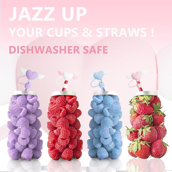 Love Wings Straw Covers Cap Toppers Compatible with Stanley 30&40 oz Tumbler Cups,Reusable Cute Silicone Straws Tips Lids Protectors for 0.4 in/10mm Stanleys Cup Accessories(6 Pcs)
