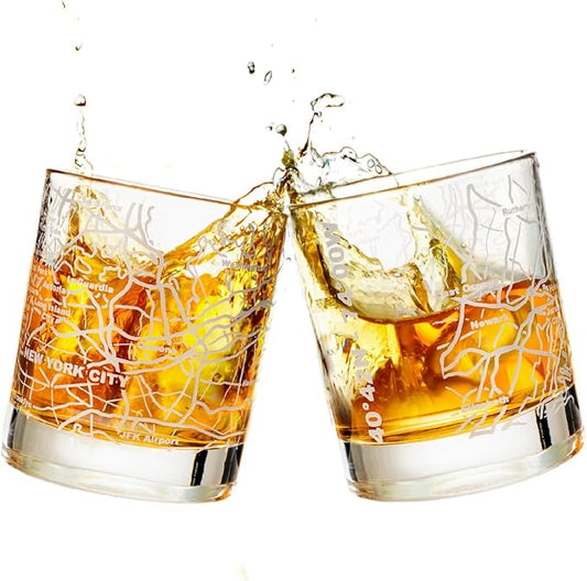 Greenline Goods Whiskey Glasses - 10 Oz Tumbler Gift Set for New York City lovers, Etched with New York City Map | Old Fashioned Rocks Glass - Set of 2