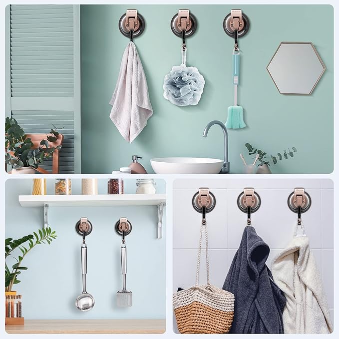 Heavy Duty Vacuum Suction Cup Hooks (2Pack) for Shower,Glass Window,Kitchen&Bathroom&Restroom Organization,Red Bronze