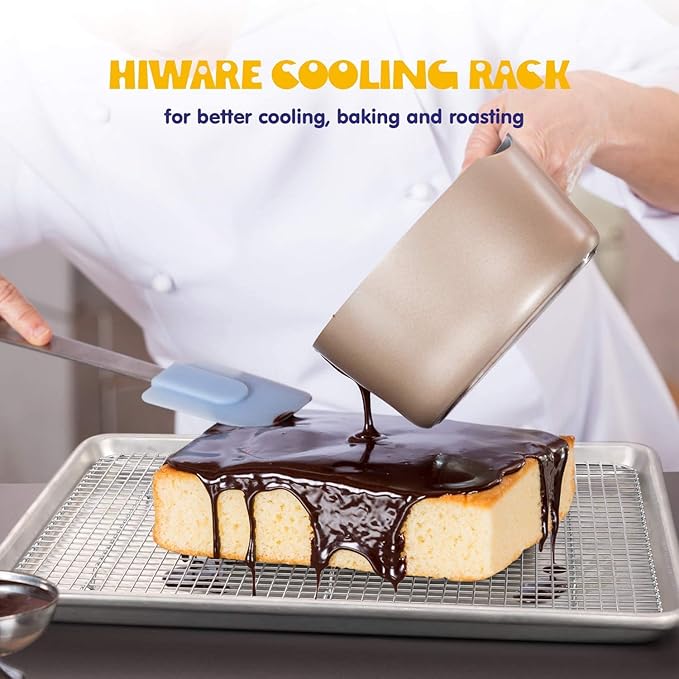 Hiware 2-Pack Cooling Racks for Baking - 10" x 15" - Stainless Steel Wire Cookie Rack Fits Jelly Roll Sheet Pan, Oven Safe for Cooking, Roasting, Grilling